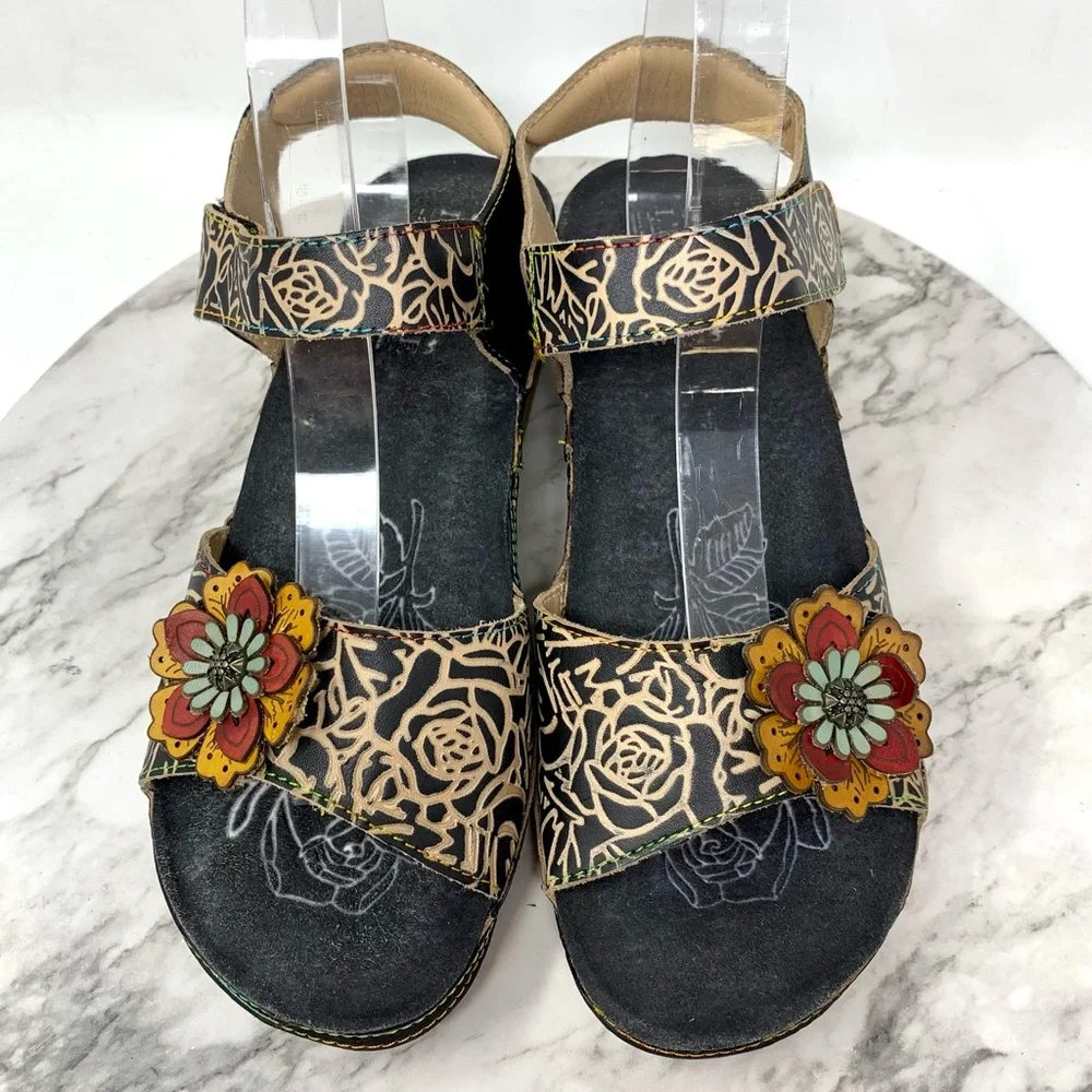L'Artiste By Spring Step Cuteness Rosette Leather Wedge Comfort Sandals 40/9 - Picture 6 of 16